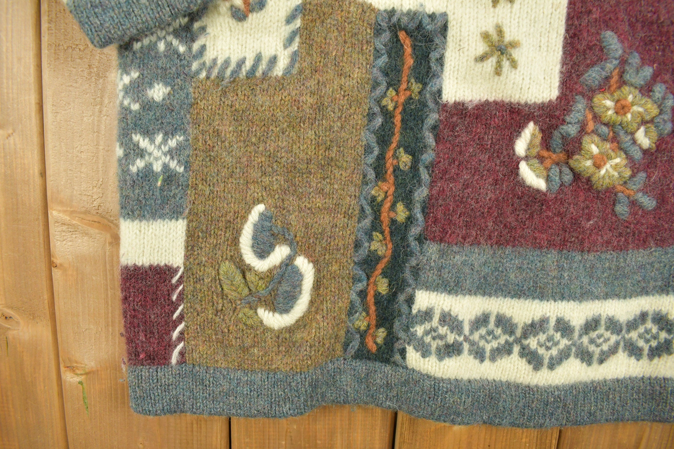 Vintage 1990s Ilanco Patchwork Knitted Crewneck Sweater  Vintage 90s Crewneck  All Over Pattern  Abstract Pattern  Pure Wool