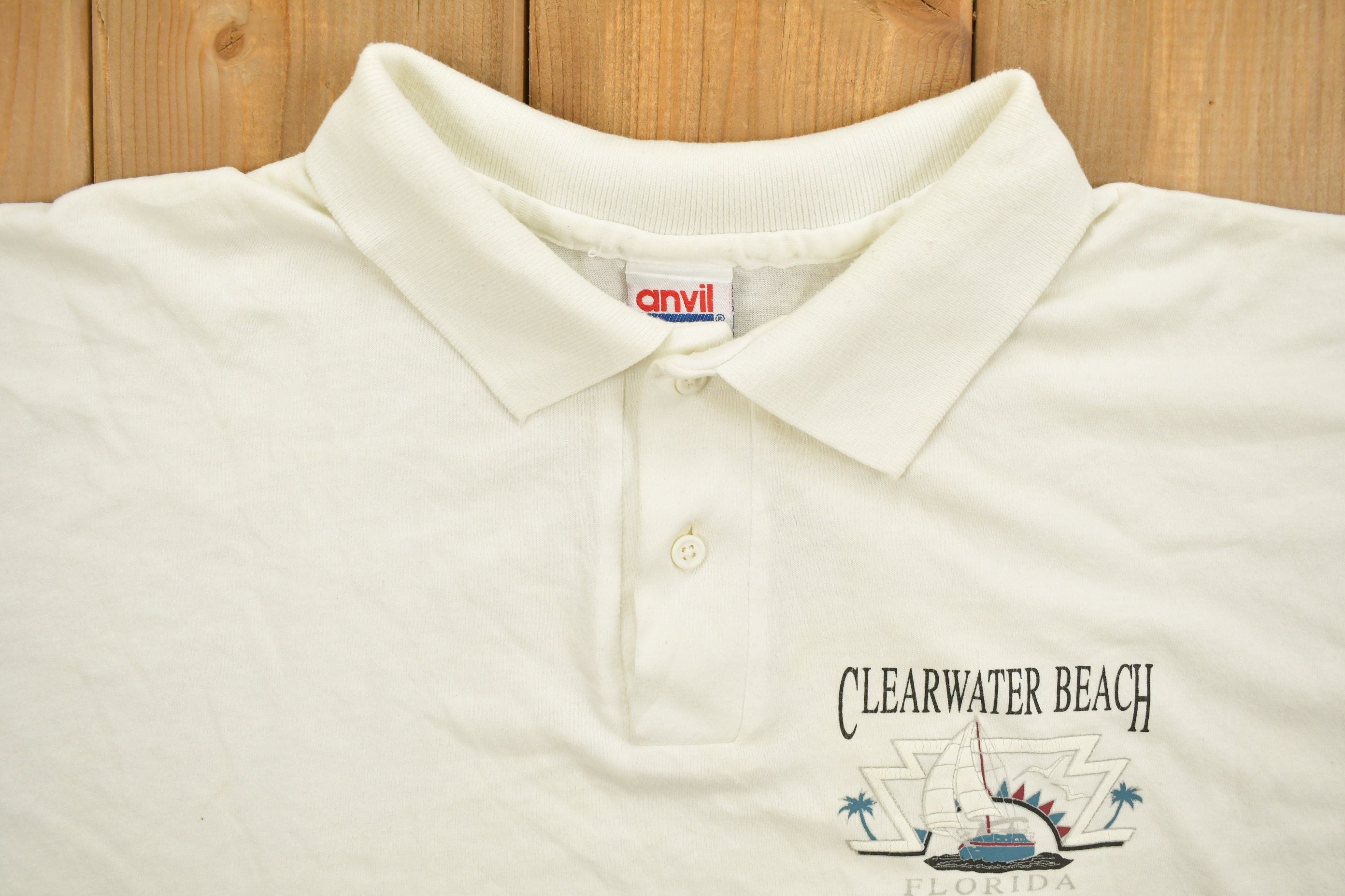 Vintage 1990s Clear Water Beach Florida Souvenir Polo Shirt