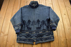 Vintage 1990s Deer & Wilderness Theme All Over Print Deep Pile Fleece Sweater