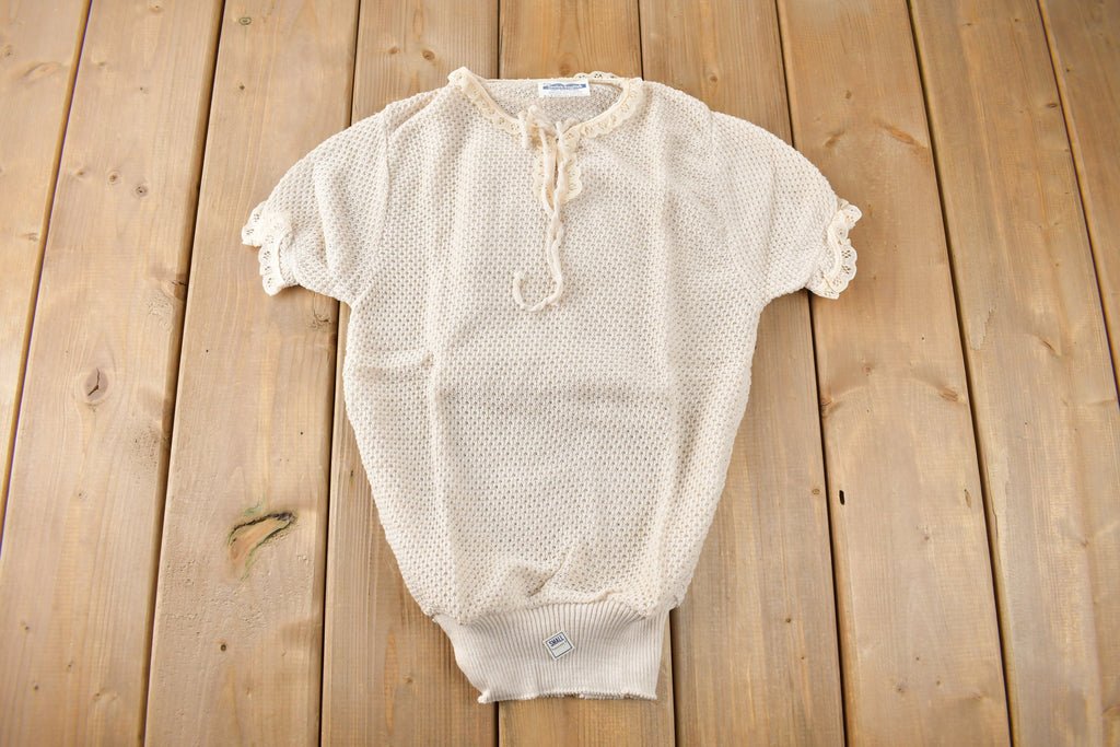 True Vintage 1960s Deadstock Miss Scotch English Short Sleeve Lace Knit Sweater