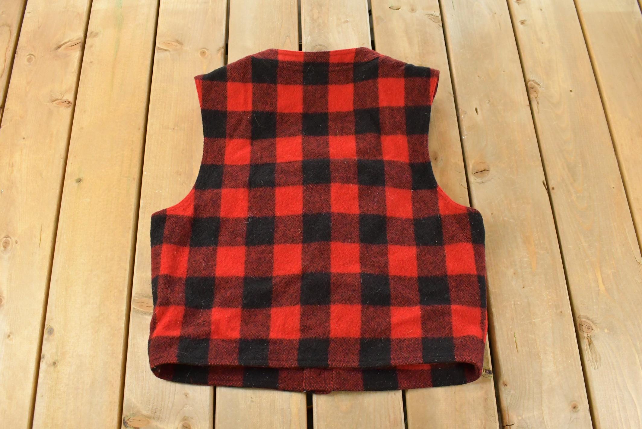 Vintage 1990s Banana Republic Wool Buffalo Plaid Snap On Vest Jacket Men's Medium