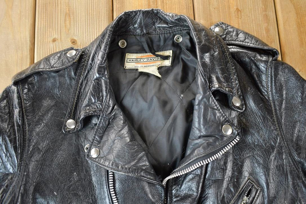 Vintage 1960s Harley Davidson Leather Motorcycle Jacket With Belt Made In USA