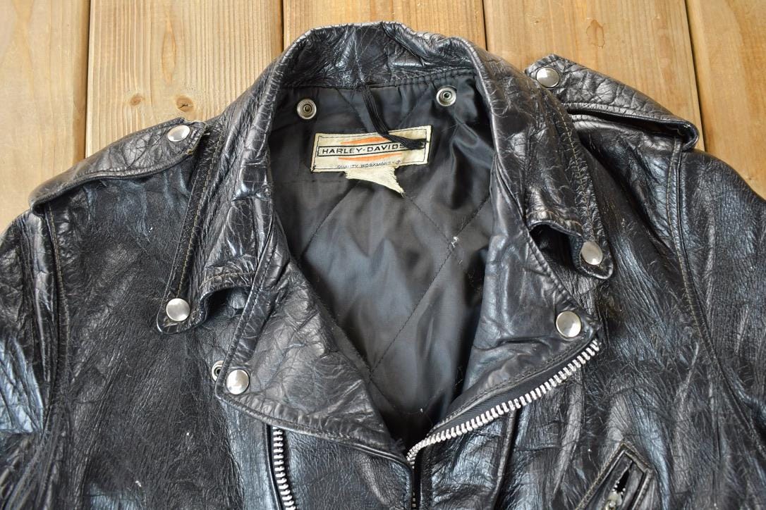 Vintage 1960s Harley Davidson Leather Motorcycle Jacket With Belt Made In USA
