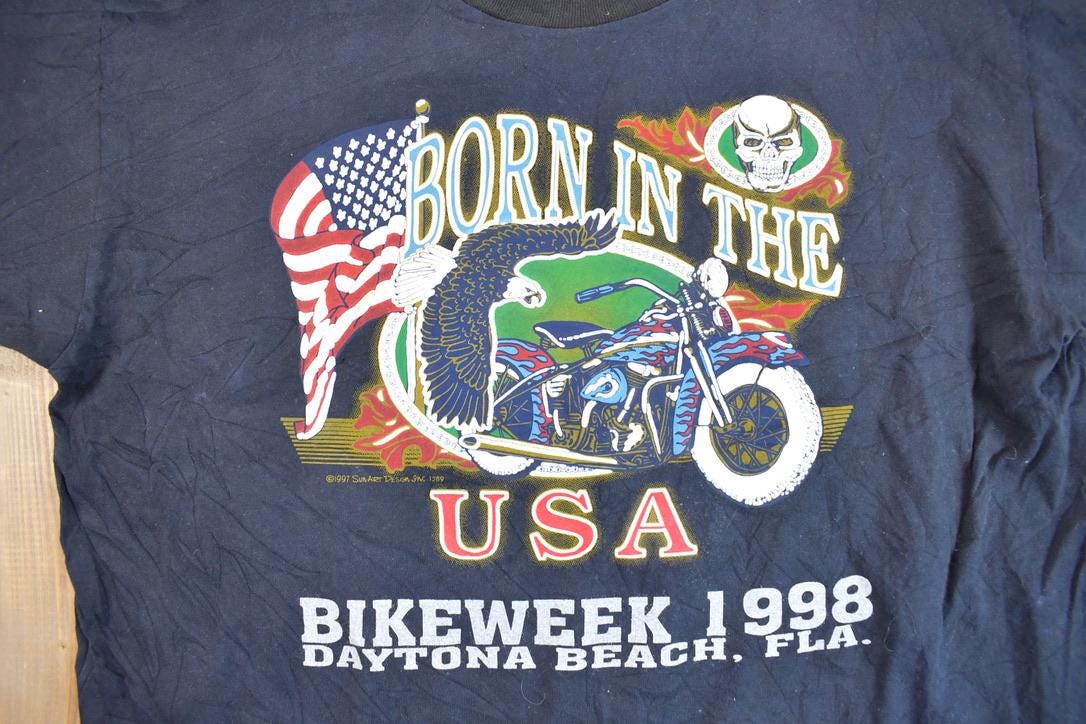 Vintage 1998 Daytona Bike Week Born In The USA Graphic T Shirt