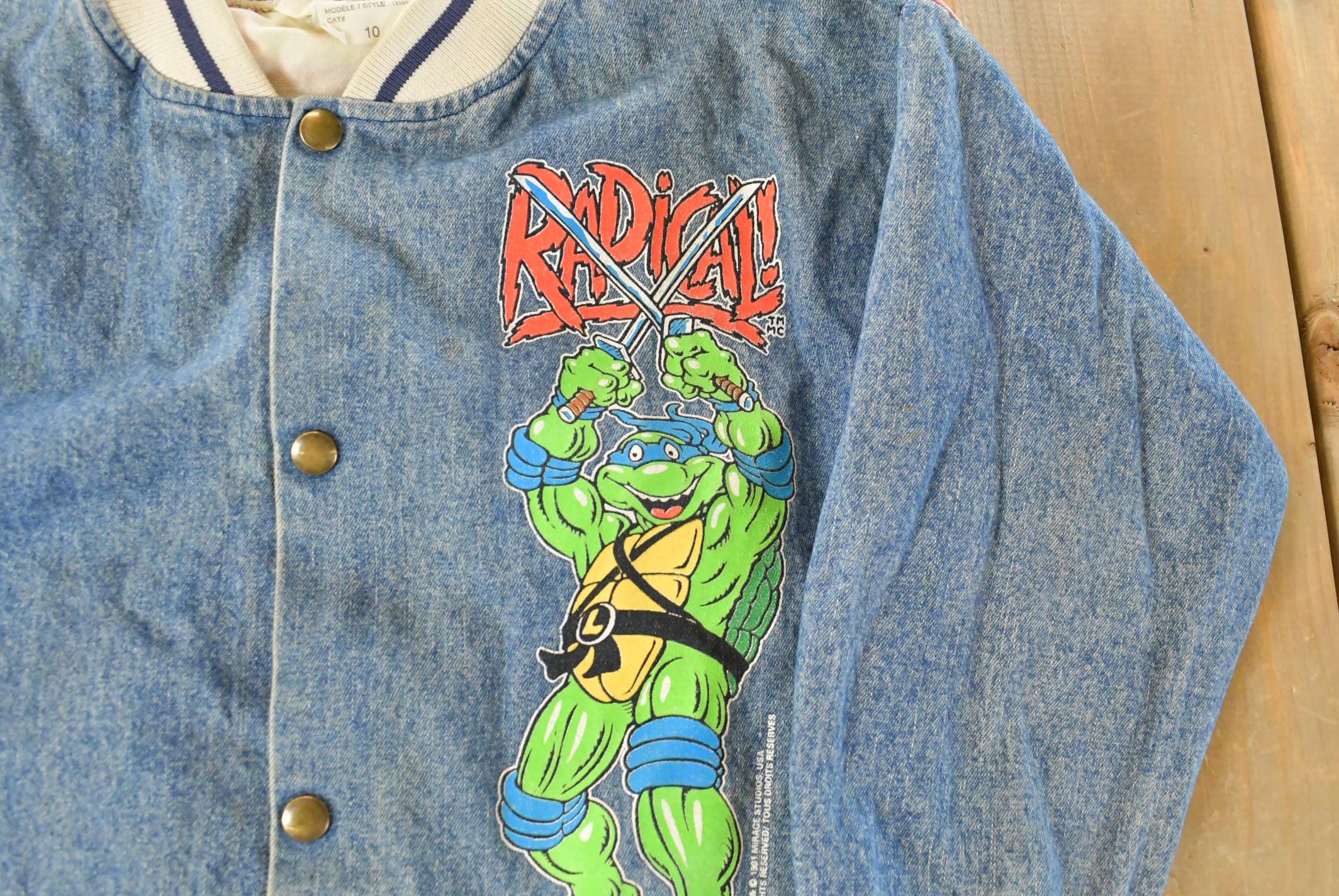 Vintage 1991 Teenage Mutant Ninja Turtles Denim Varsity Jacket Youth M-L