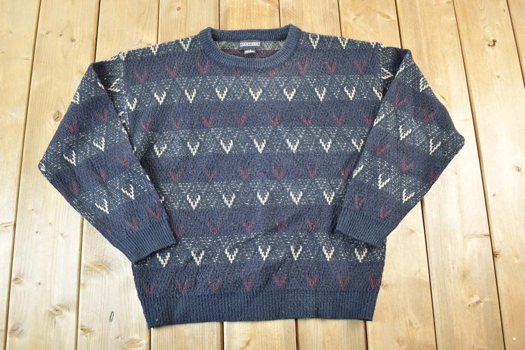 Vintage 1990s Jantzen Knit Abstract Pattern Crew Neck Sweater Mens L  90s Crewneck  Preppy Knits  Wool Blend  Cotton Blend