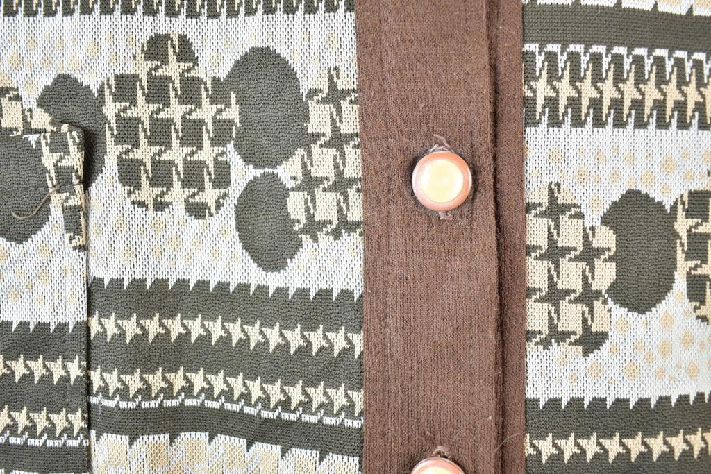 Vintage 1960s Knit Abstract Pattern Button Up Cardigan Sweater Mens M