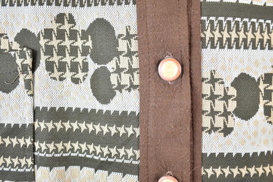 Vintage 1960s Knit Abstract Pattern Button Up Cardigan Sweater Mens M