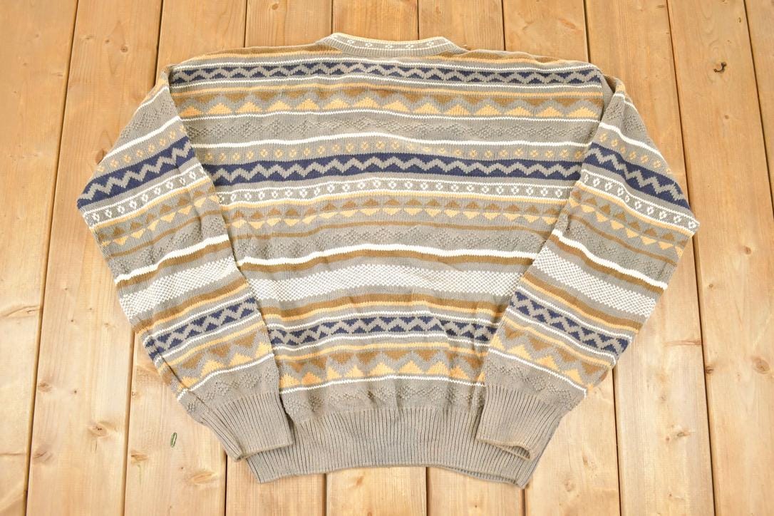 Vintage 1990s Sansabelt Sport Abstract Striped Knit Crewneck Sweater Men's L