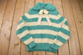Vintage 1970s Wool Knit Bow Tie Green Beige Stripe Sweater