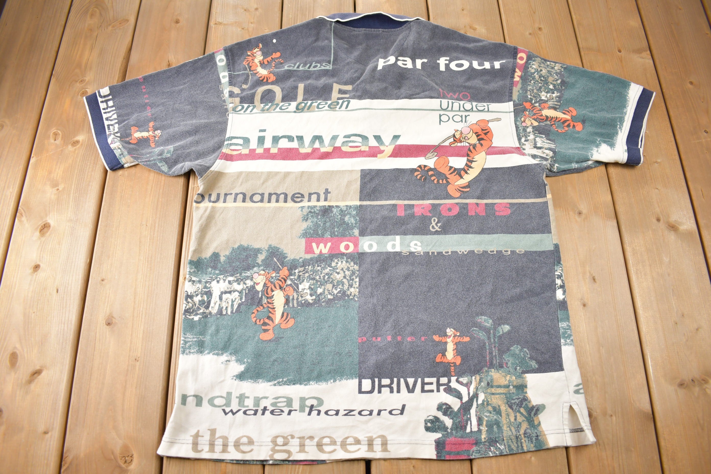 Vintage 1990s Tigger All Over Print Polo T-Shirt  90s Graphic Tee  Vintage The Disney Store Golf  Pro Collection