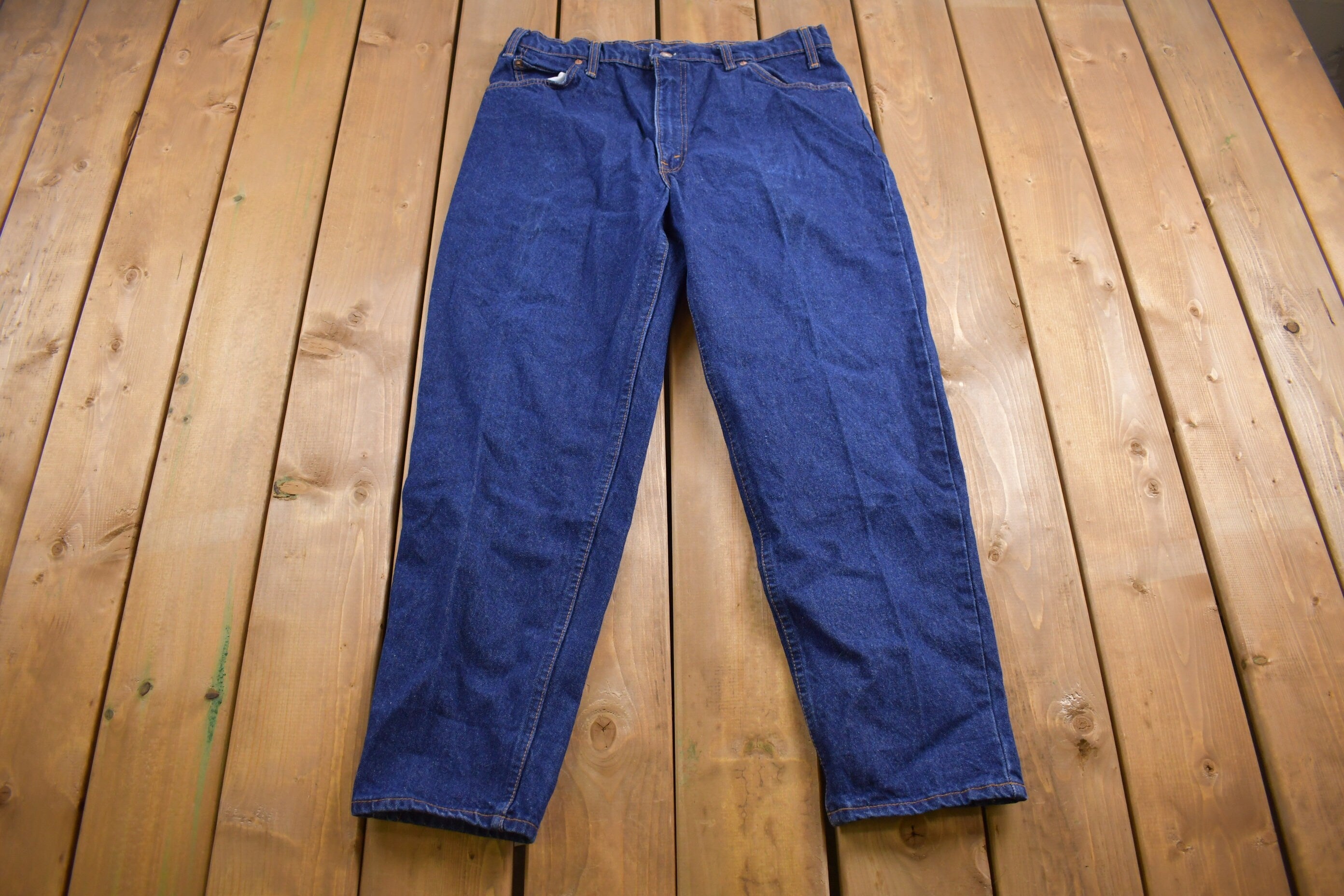 Vintage 1990s Levi's 550 Orange Tab Dark Blue Jeans Size 35 x 29