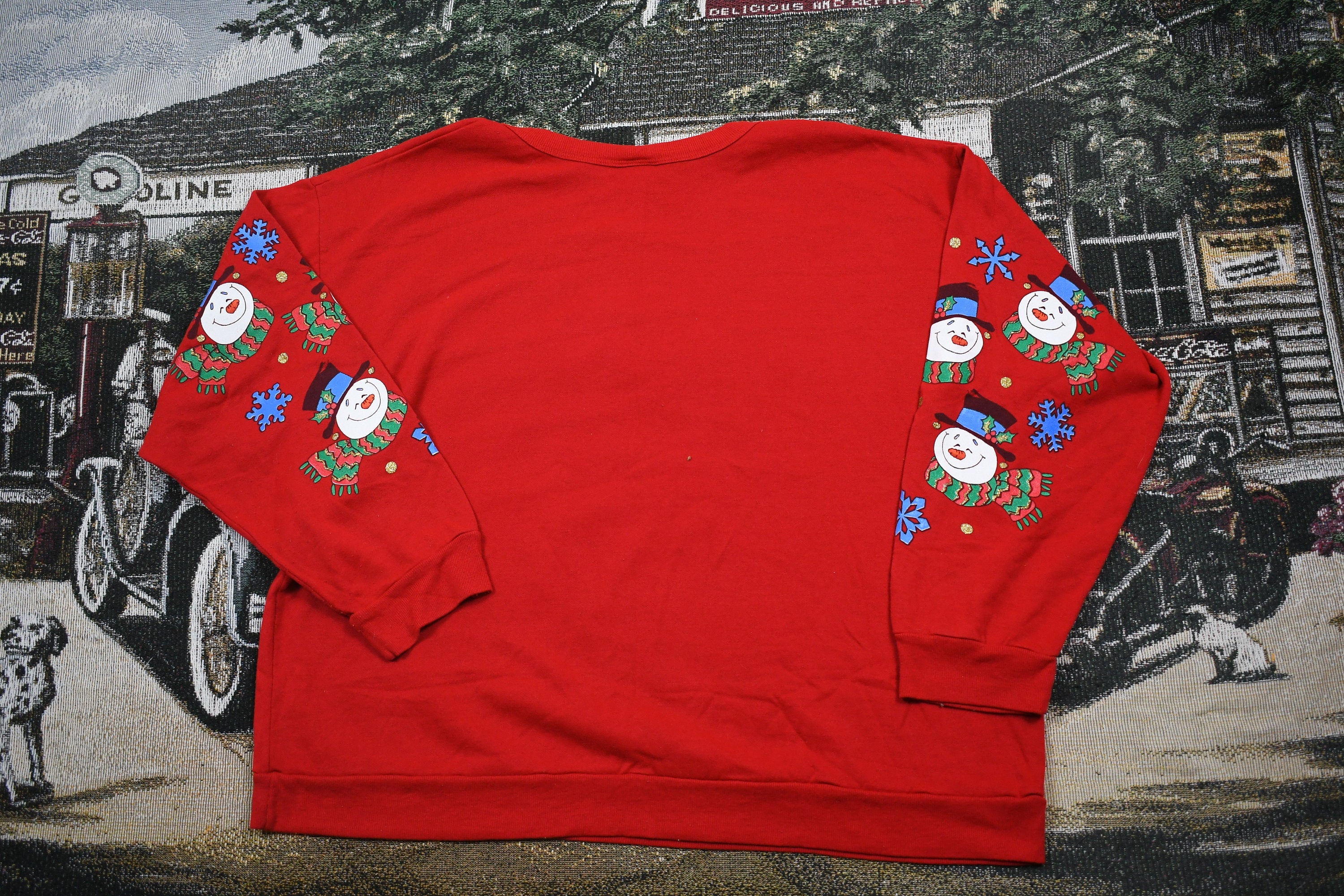 Vintage 1990s Snowman Graphic Christmas Sweater , 90s Holiday Crewneck , Winter Wear , Festive , Snowman Graphic , Nutcracker