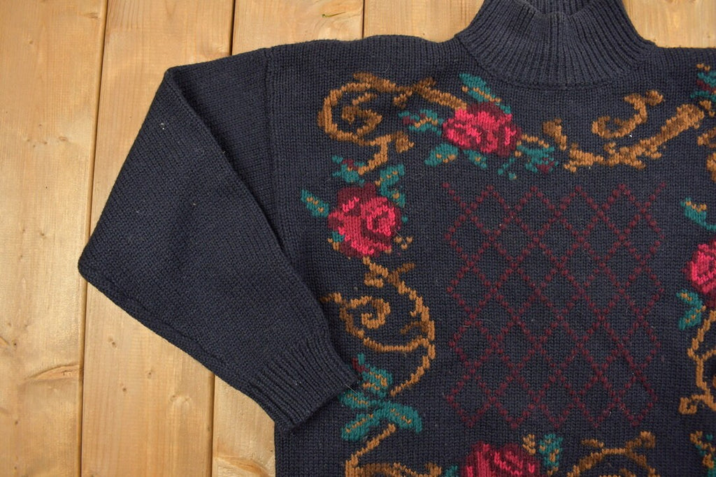 Vintage 1990's Jones New York Womens Floral Knit Sweater