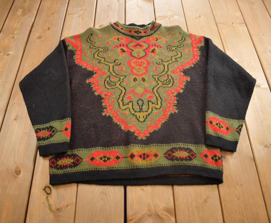 Vintage 1980s Tarazzia Abstract Design Knit Crewneck Sweater Made In Italy
