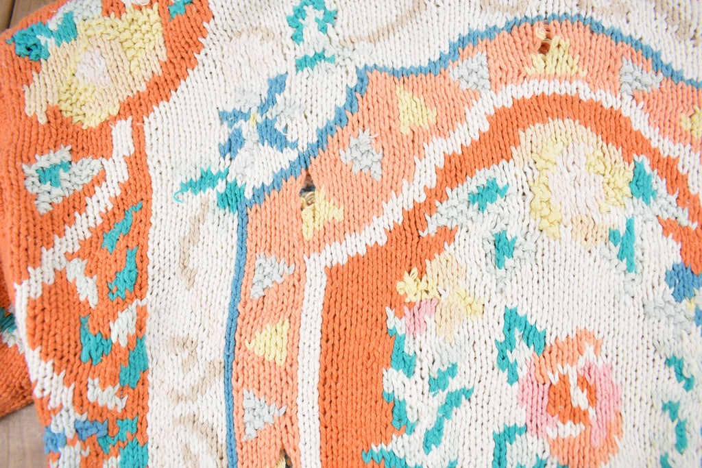 Vintage 1990s Orange Abstract Pattern Cardigan Sweater