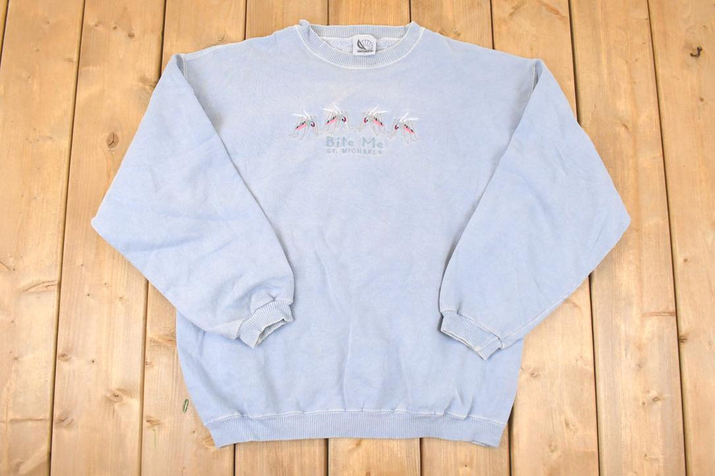 Vintage 1990s Bite Me St Michaels Embroidered Mosquito Crewneck Sweatshirt Mens L