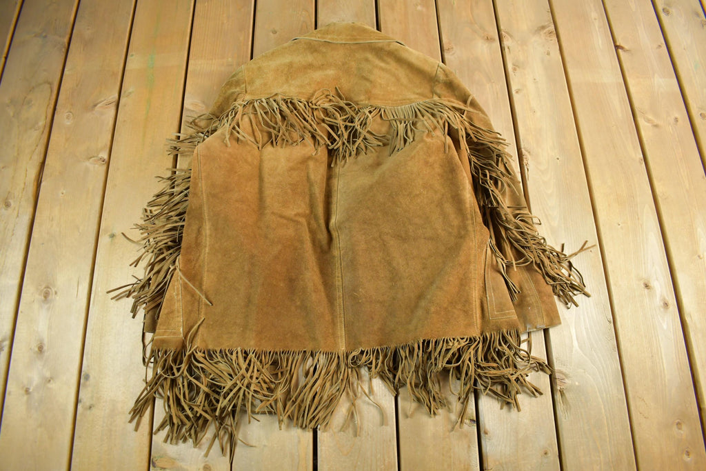 Vintage 1980s Genuine Leather Western Fringe Jacket Adult Medium