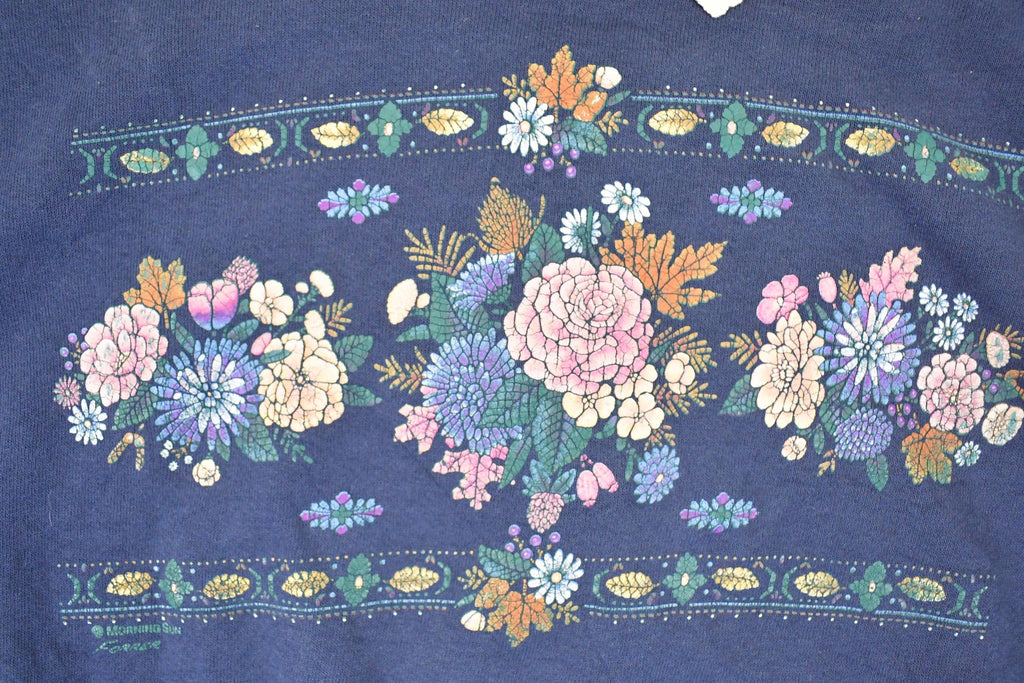 Vintage 1990s Floral Graphic Print Collared Sweatshirt Women's L
