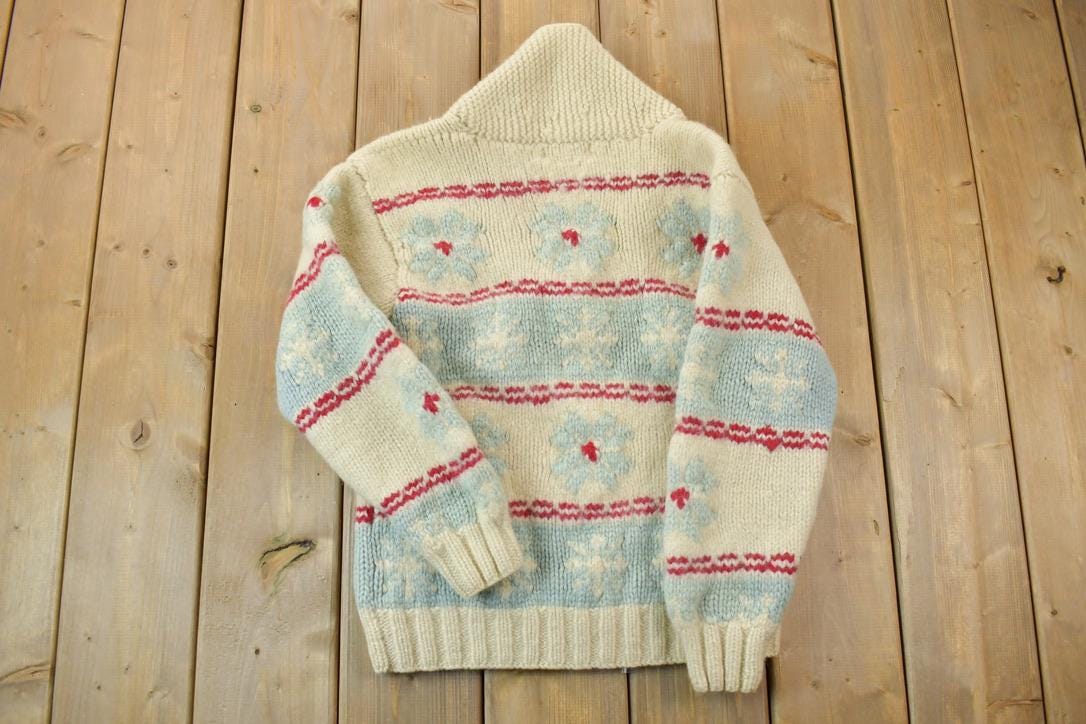 Vintage 1970s Golden Keel 100% Wool Full Zip Knit Christmas Sweater  Vintage 70s Crewneck  Outdoorsman  Vintage Knit  Winter Sweatshirt