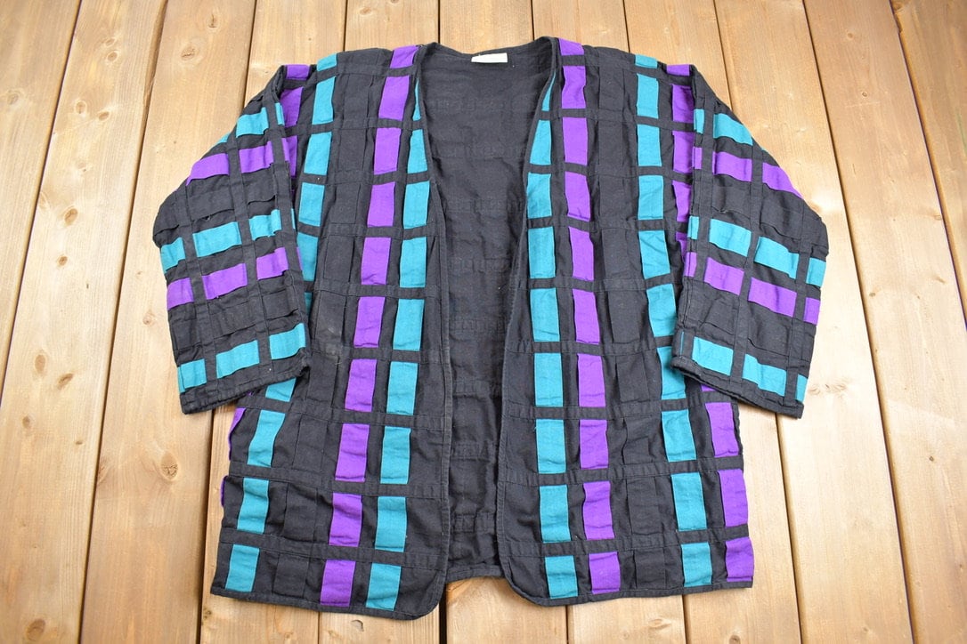 Vintage 1980s Yak Magik Woven Design Cardigan Sweater