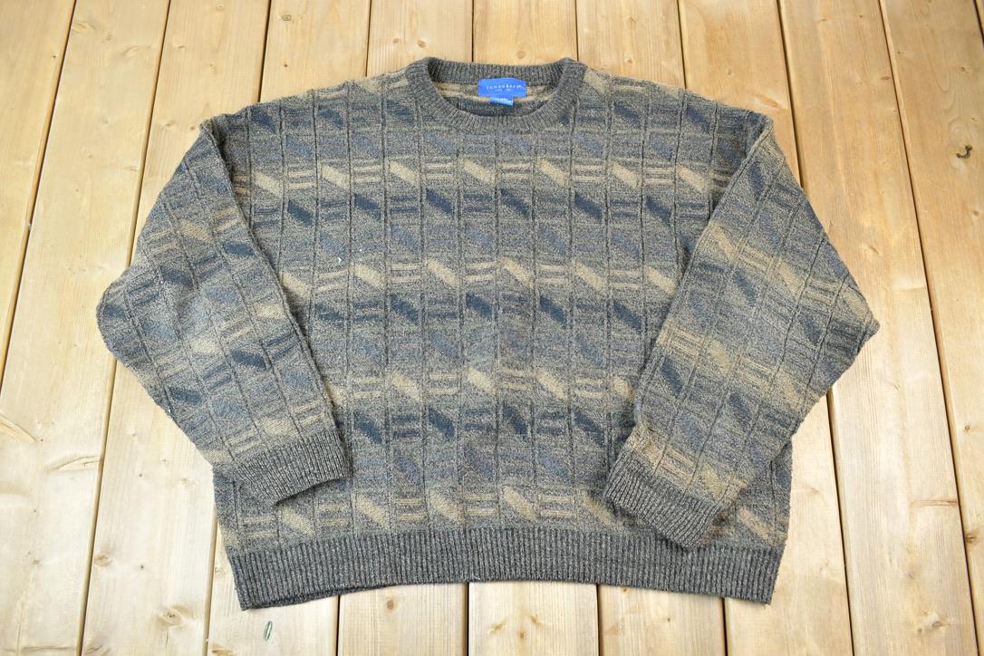 Vintage 1990s Towncraft Knit Abstract Pattern Crewneck Sweater Made In Canada  90s Crewneck  Preppy Knits