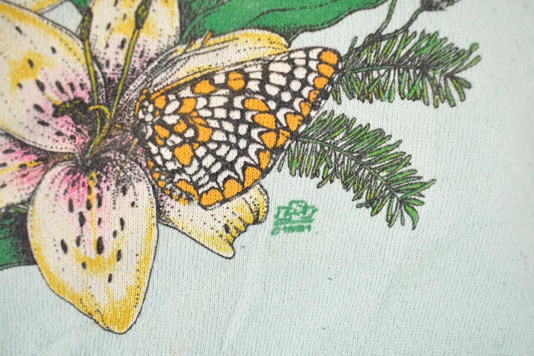 Vintage 1991 Floral Butterfly Graphic Print Crewneck Sweatshirt Women's XL