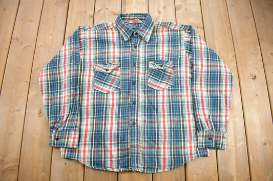 Vintage 1980s Jim "Catfish" Hunter Plaid Flannel Button Up Shirt / 1990s Button Up / Vintage Flannel / Plaid Shirt / Outdoorsman