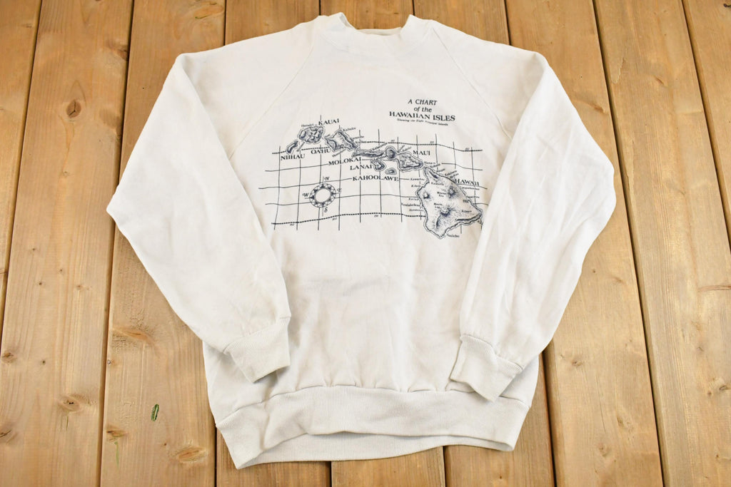 Vintage 1990s Chart Of The Hawaiian Isles Souvenir Crewneck Sweatshirt Mens S