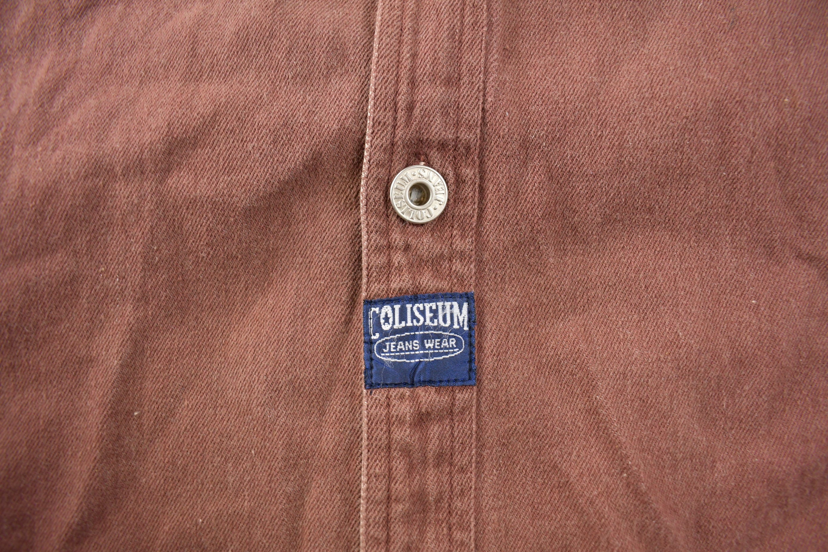 Vintage 1990s Coliseum Brown Corduroy Collar Blank Button Up Shirt Size Large