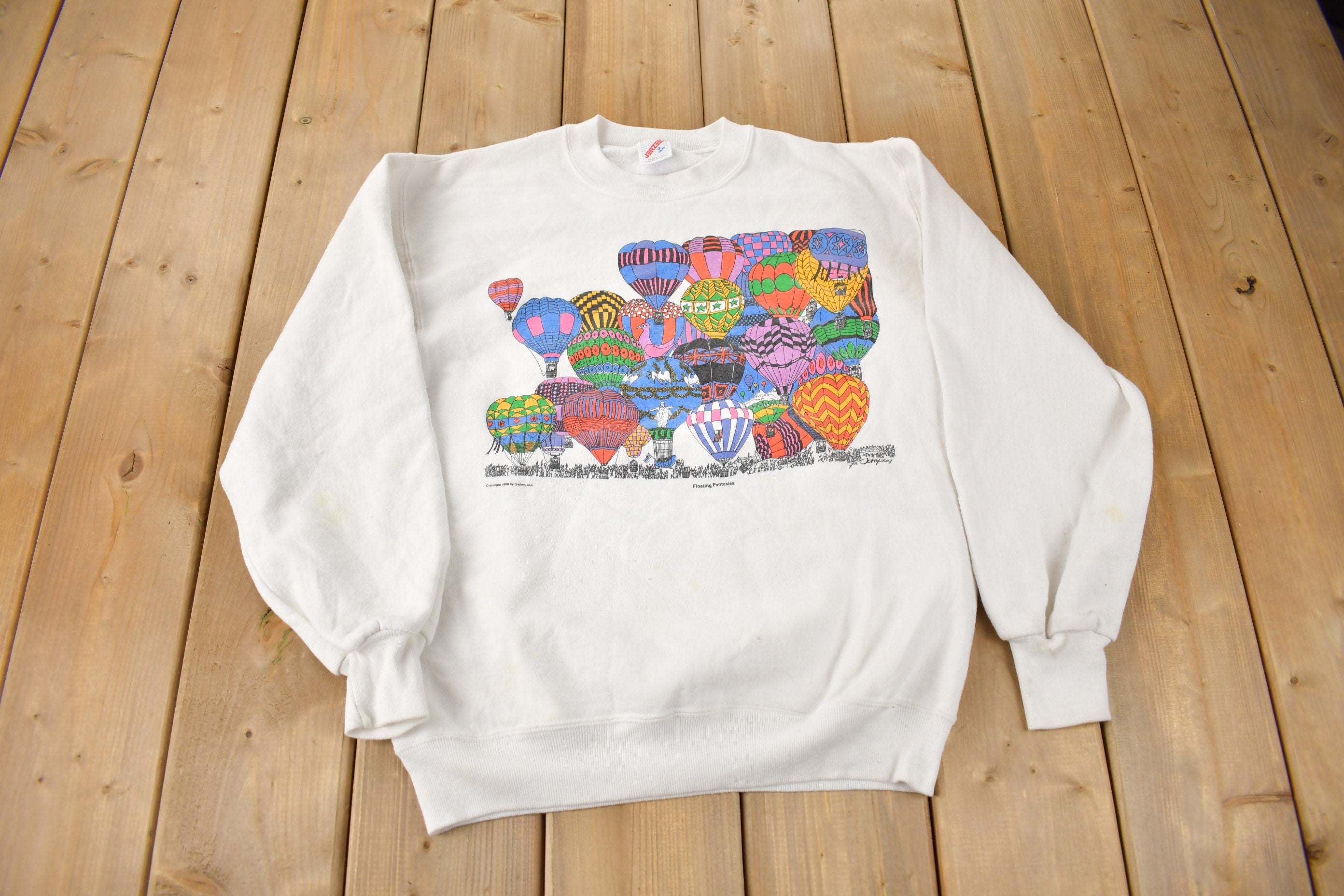 Vintage 1988 Floating Fantasies Hot Air Ballon Graphic Crewneck Sweatshirt Made In USA