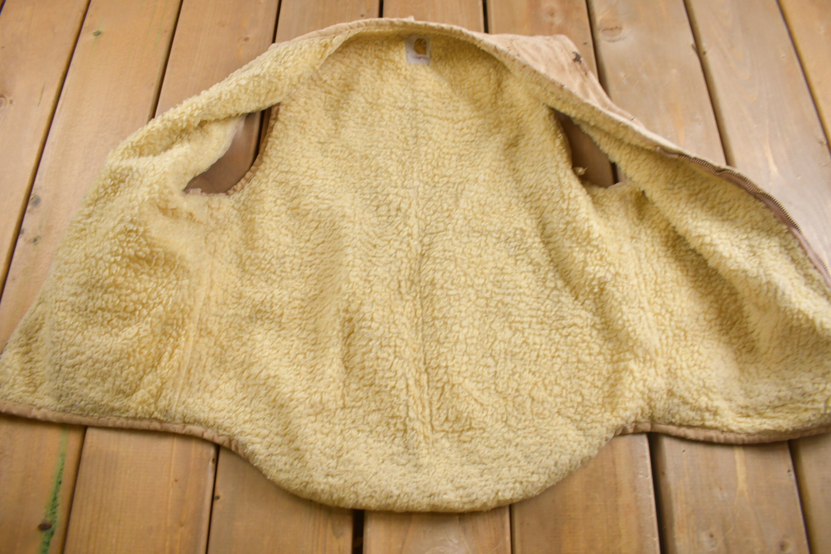 Vintage 1960s Carhartt Sherpa Lined Beige Work Vest  Vintage Workwear  Streetwear  Made In USA  Outdoorsman  Union Made