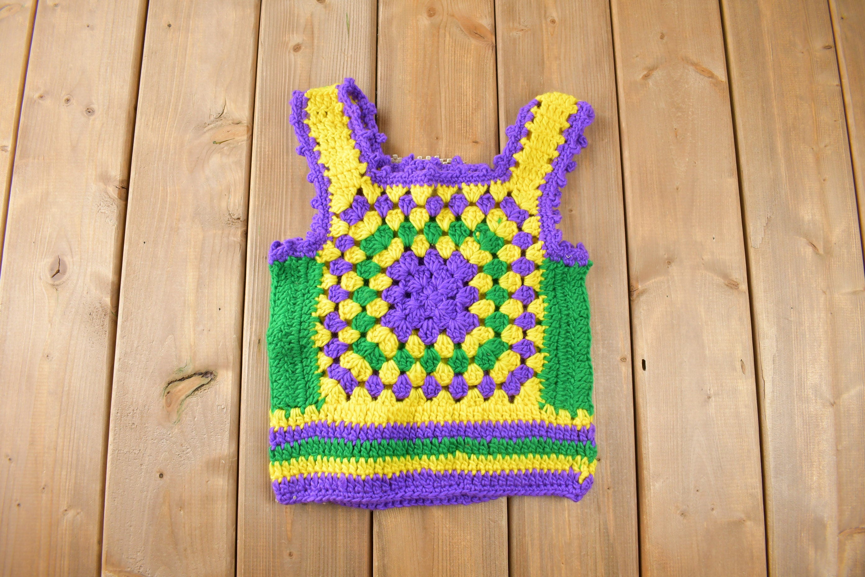 Vintage 1960s Deadstock Helen Sue Crochet Multi-Color Knit Tank Top