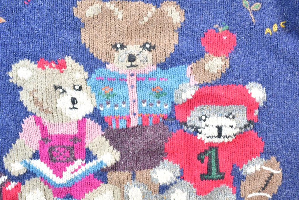 Vintage 1990s Woolrich Teddy Bear Hand-framed 100% Wool Knit Sweater