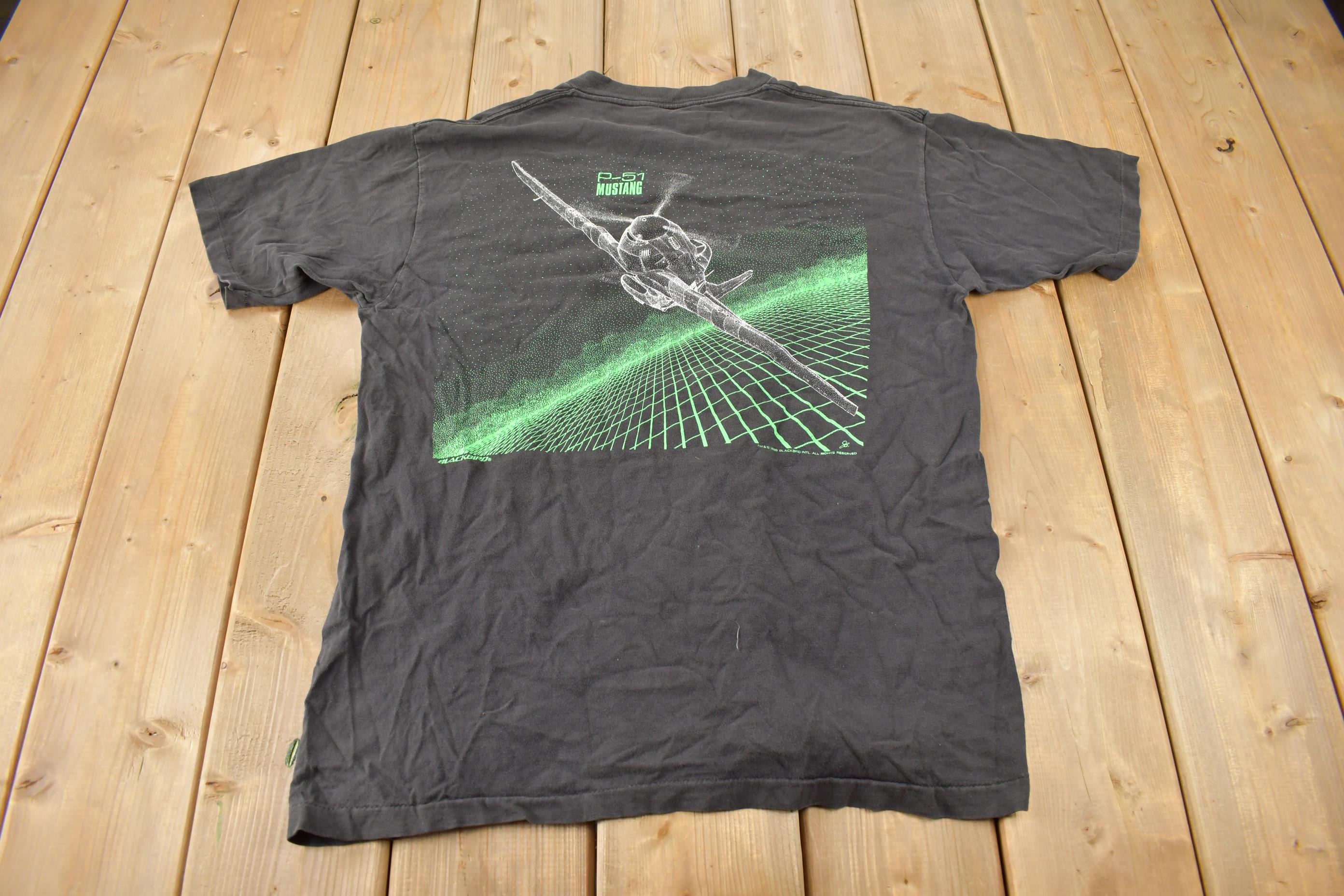 Vintage 1989 Blackbird P-51 Mustang Fighter Jet Graphic T-Shirt
