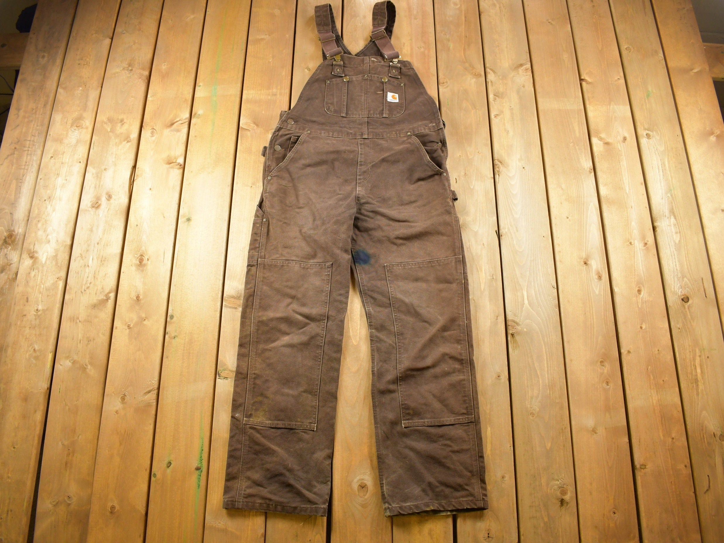 Vintage 1990s Carhartt Brown Canvas Double Knee Overalls Size 36 x 29