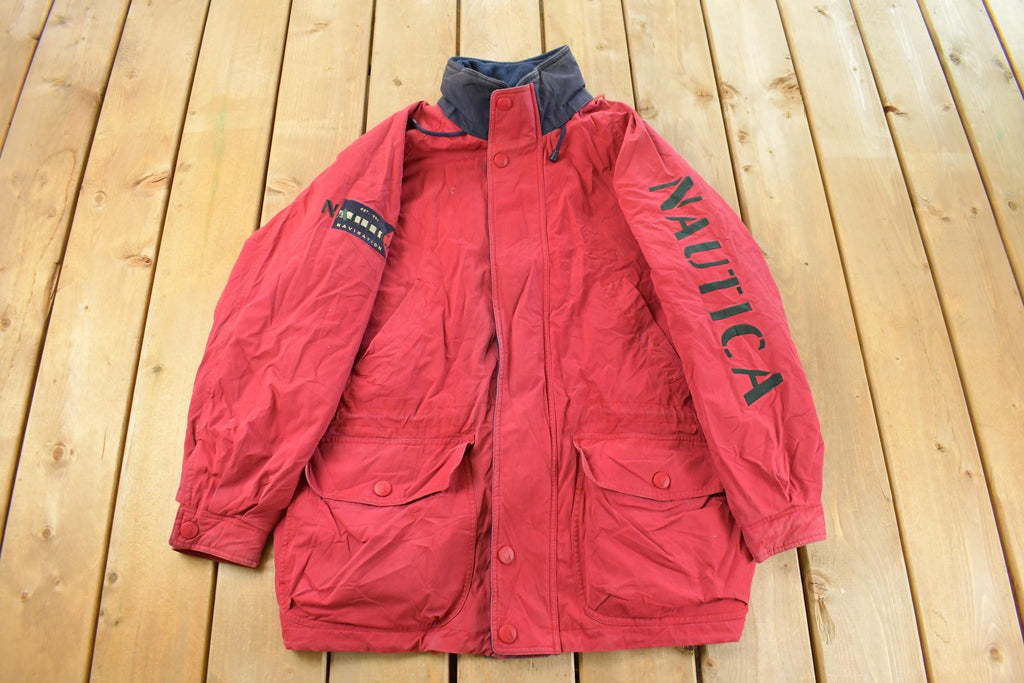 Vintage 1990s Nautica Navigation Reversible Fleece Jacket Men's Medium/ Embroidered Logo / Athletic Winter Sailing / Streetwear