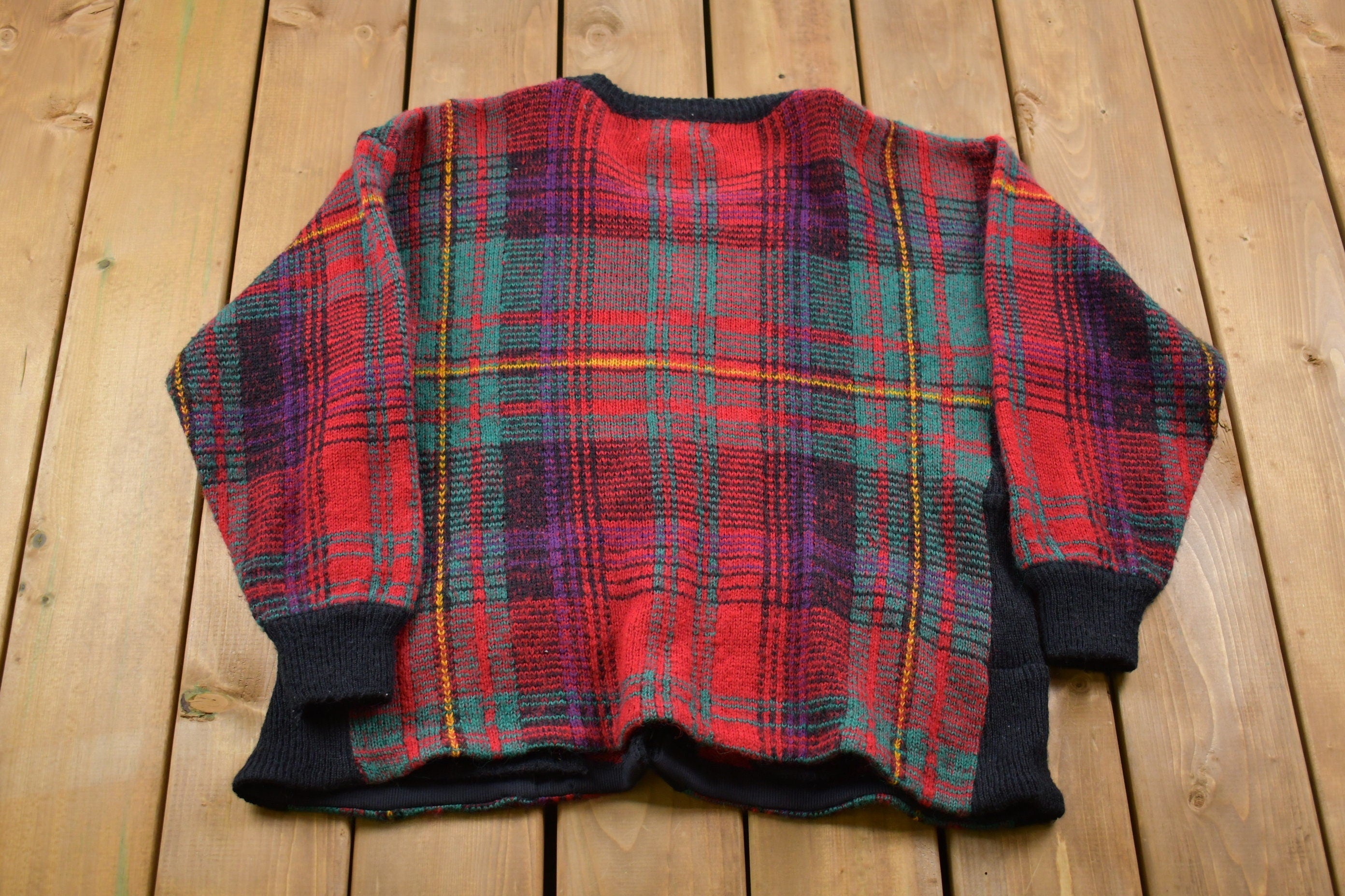 Vintage 1990s Franco Valeri Plaid Cardigan Sweater