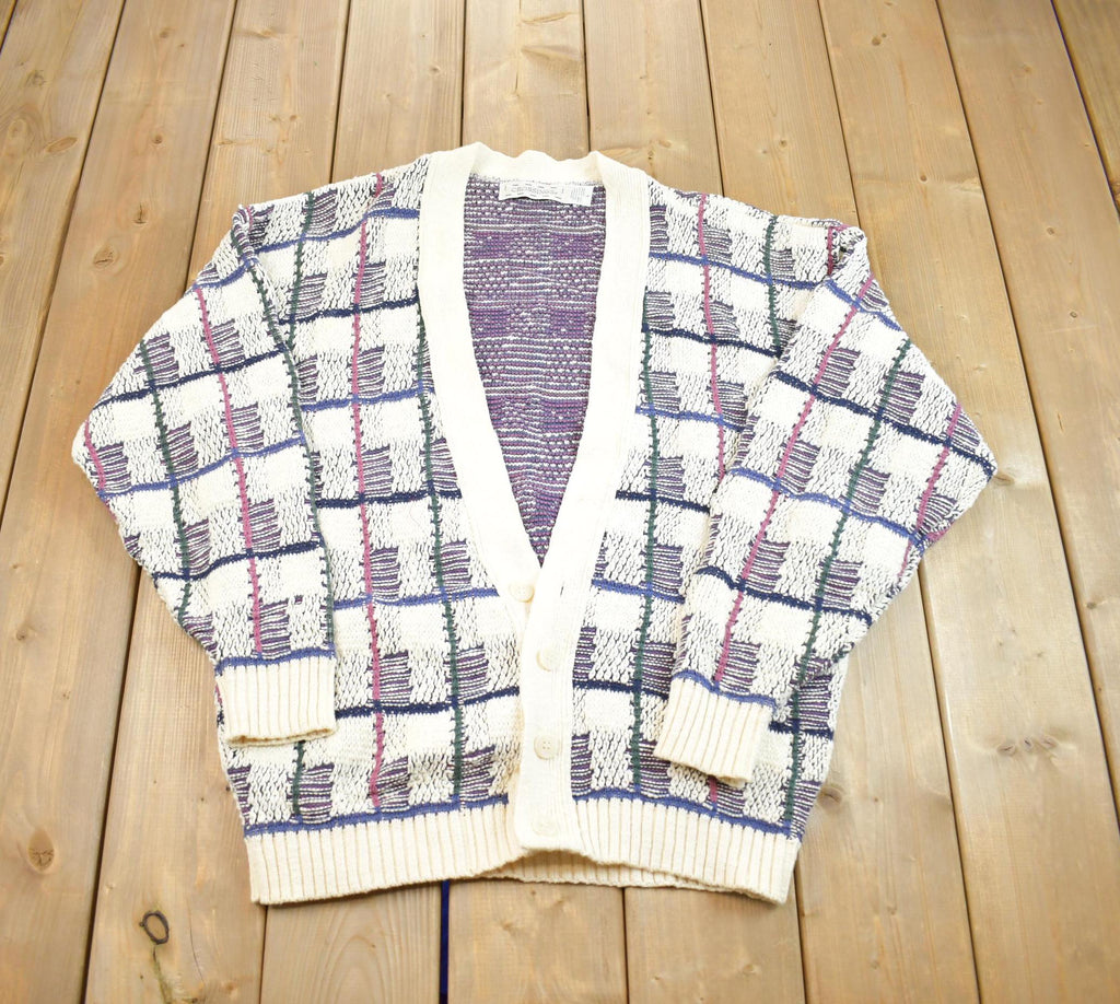 Vintage 1990s Crossings Knit Abstract Pattern Cardigan Sweater Made In USA