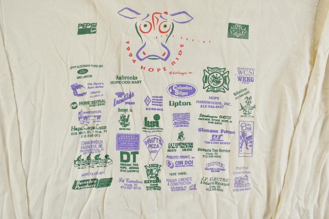 Vintage 1994 GHope Ride Biking Cow Souvenir Long Sleeve T-Shirt