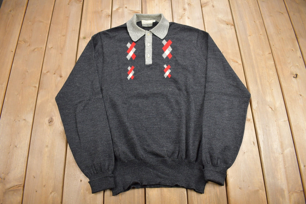 Vintage 1960s Quarter Button Virgin Wool Knit Sweater
