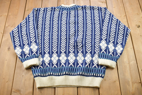 Vintage 1990s Bristol Blues Abstract Print Knitted V-Neck Sweater / Vintage 90s V-Neck / All Over Pattern / Sweatshirt / Abstract Pattern