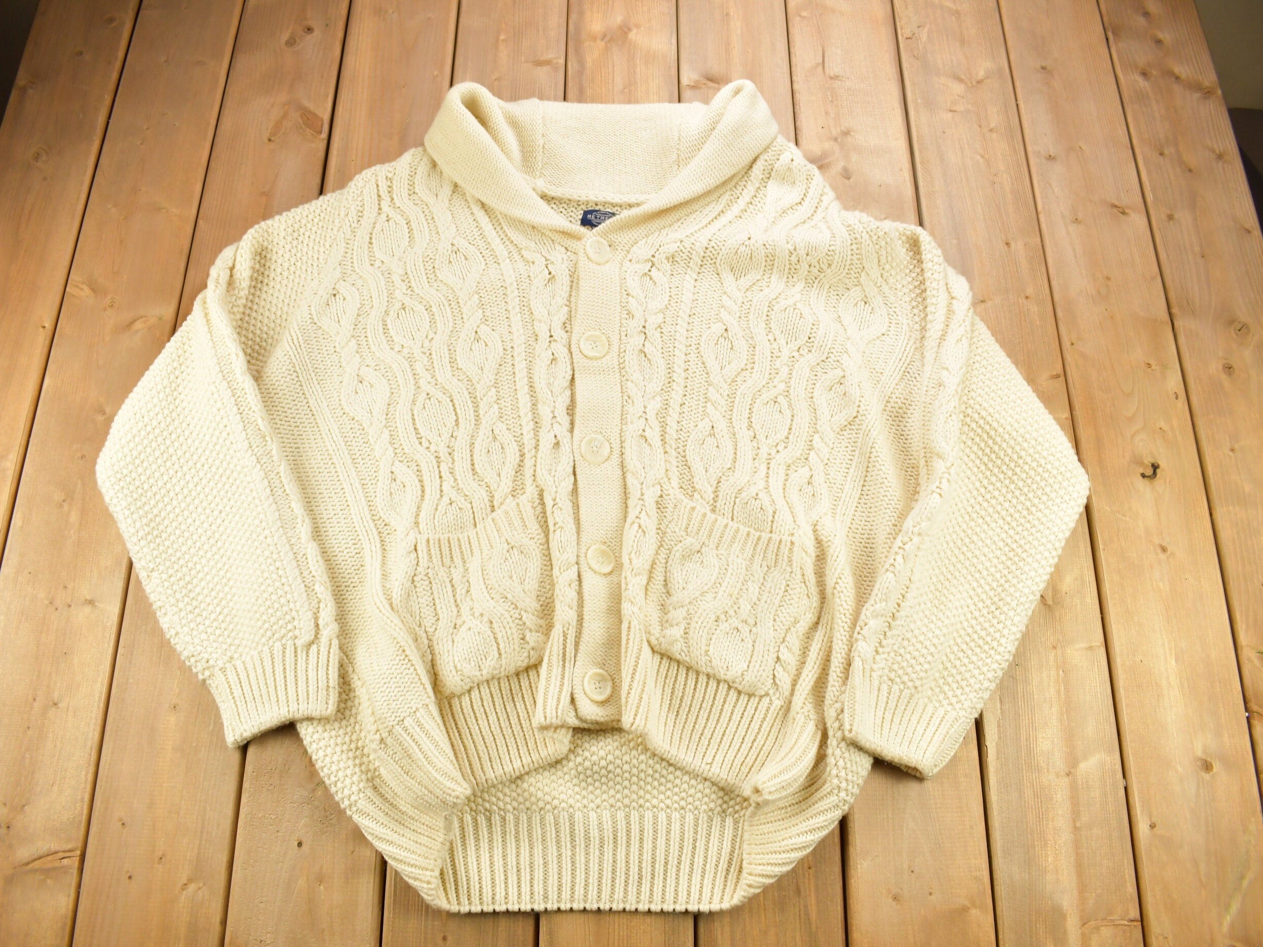 Vintage 1990s Deadstock Retreat Cable Knitted Cardigan Sweater