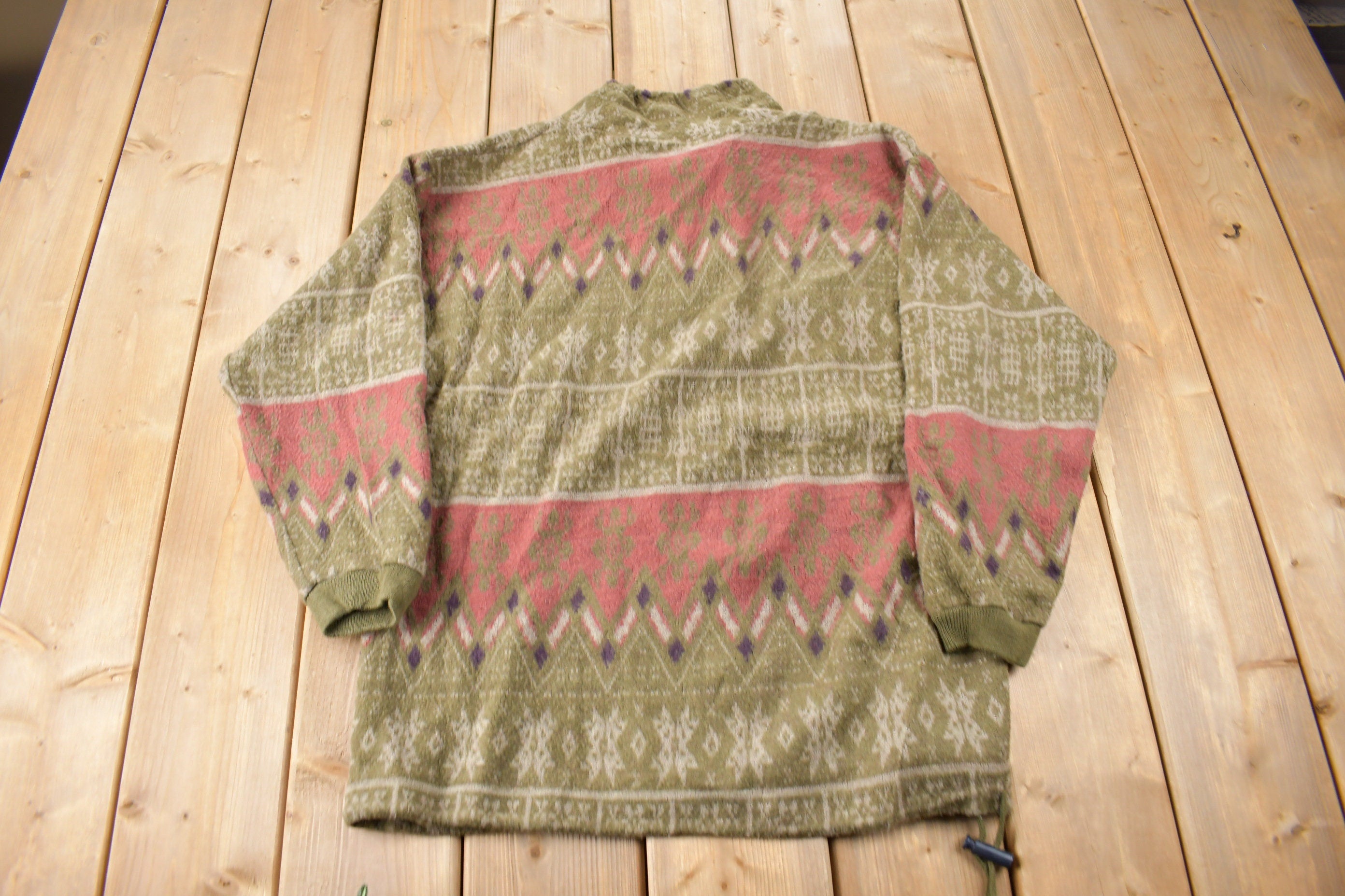 Vintage 1990s Impact All Over Print Quarter Zip Fleece Sweater Size Medium