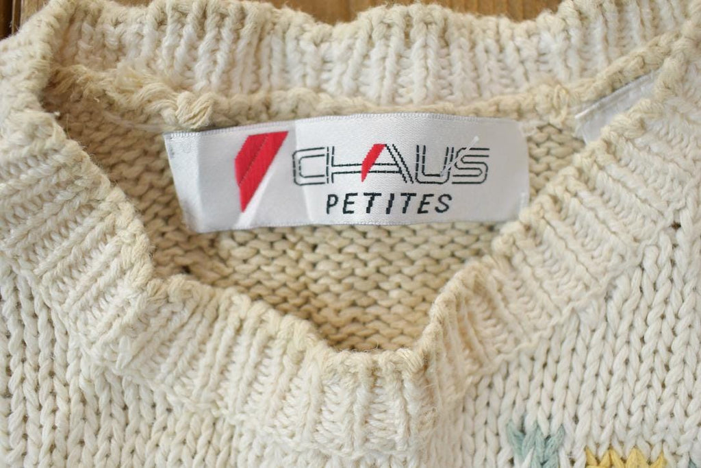 Vintage 1990s Chaus Petites Floral Knit Crewneck Sweater