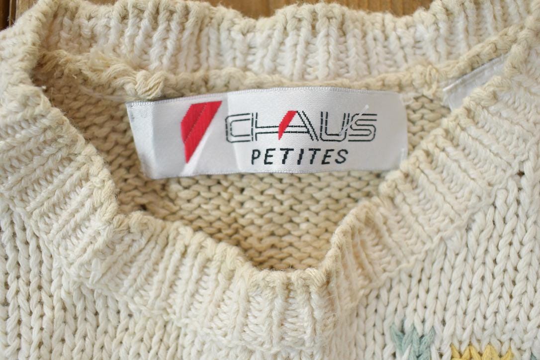 Vintage 1990s Chaus Petites Floral Knit Crewneck Sweater