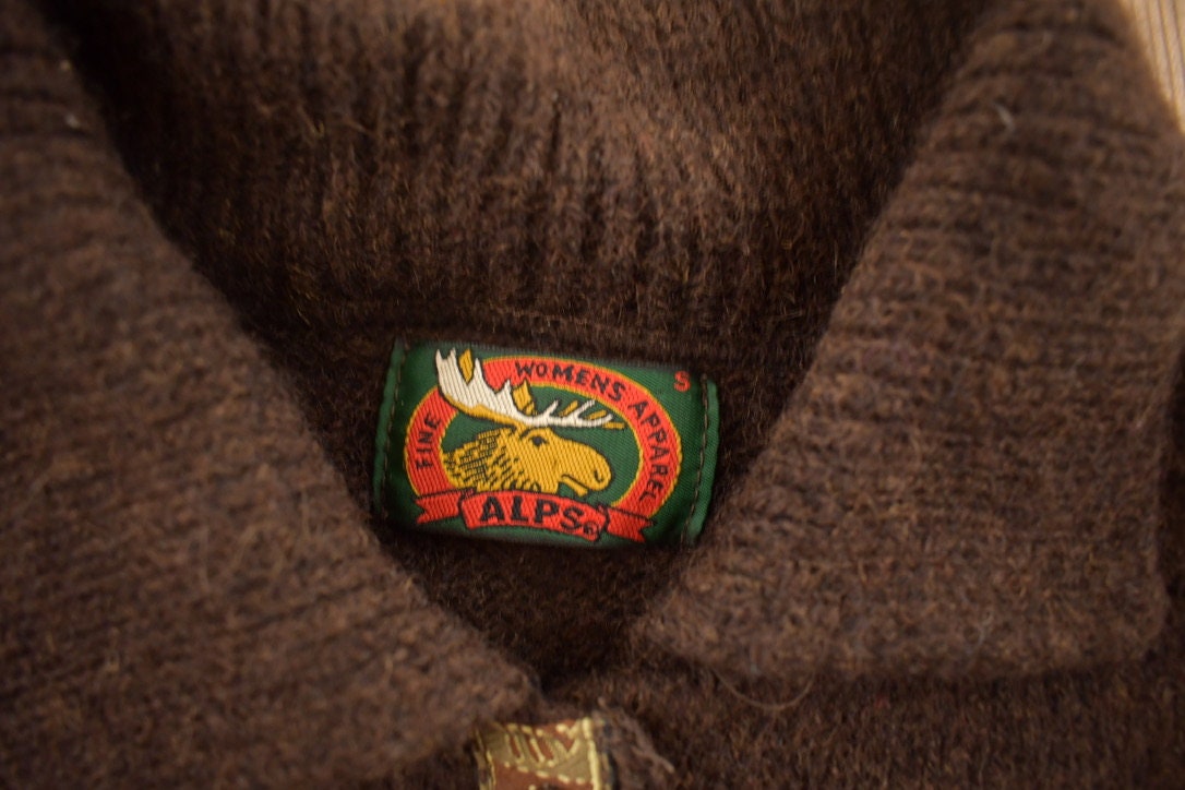 Vintage 1990s ALPS Women's Knitted Blank Button Up Sweater