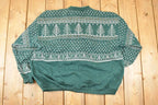 Vintage 1990s Artisans Double Collar Christmas Tree Button Up Graphic Print Crewneck Sweatshirt Women's L