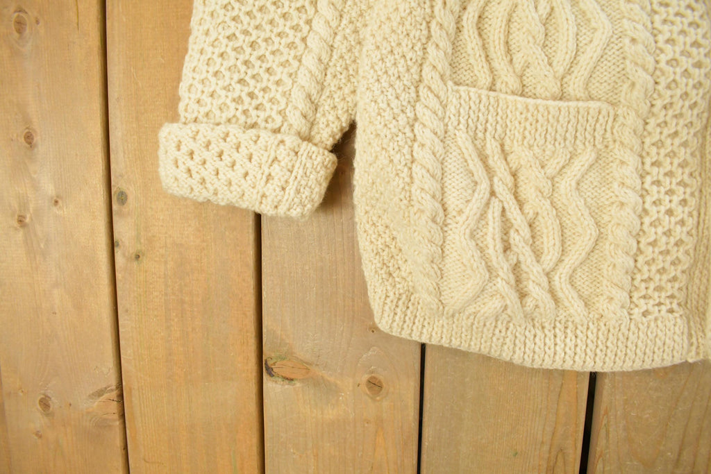 Vintage 1980s Bunratty Hand Knit Wool 3D Cable Knit Cardigan Sweater Men's Large