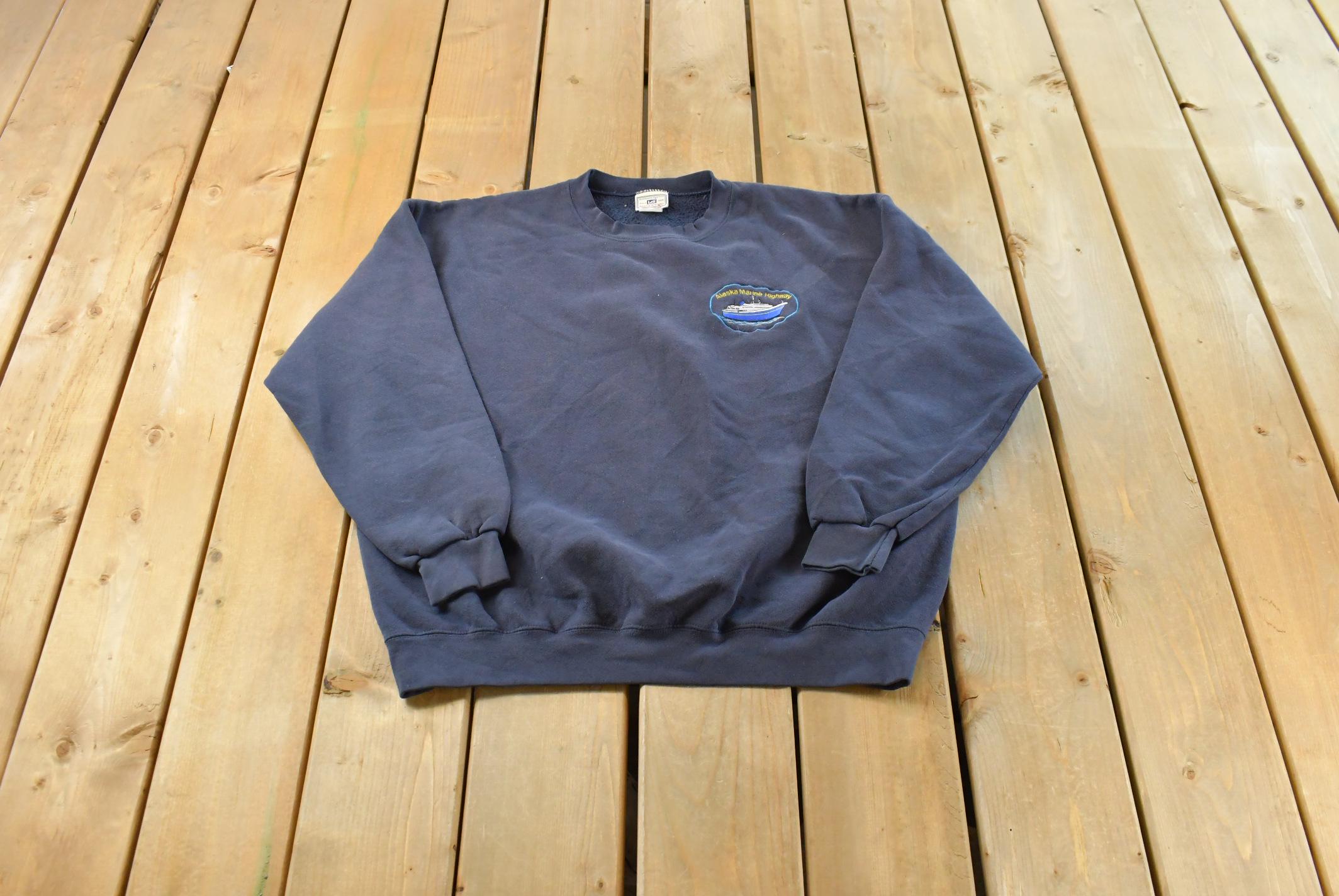 Vintage 1990s Alaska Marine Highway Embroidered Boat Crewneck Sweatshirt Mens L